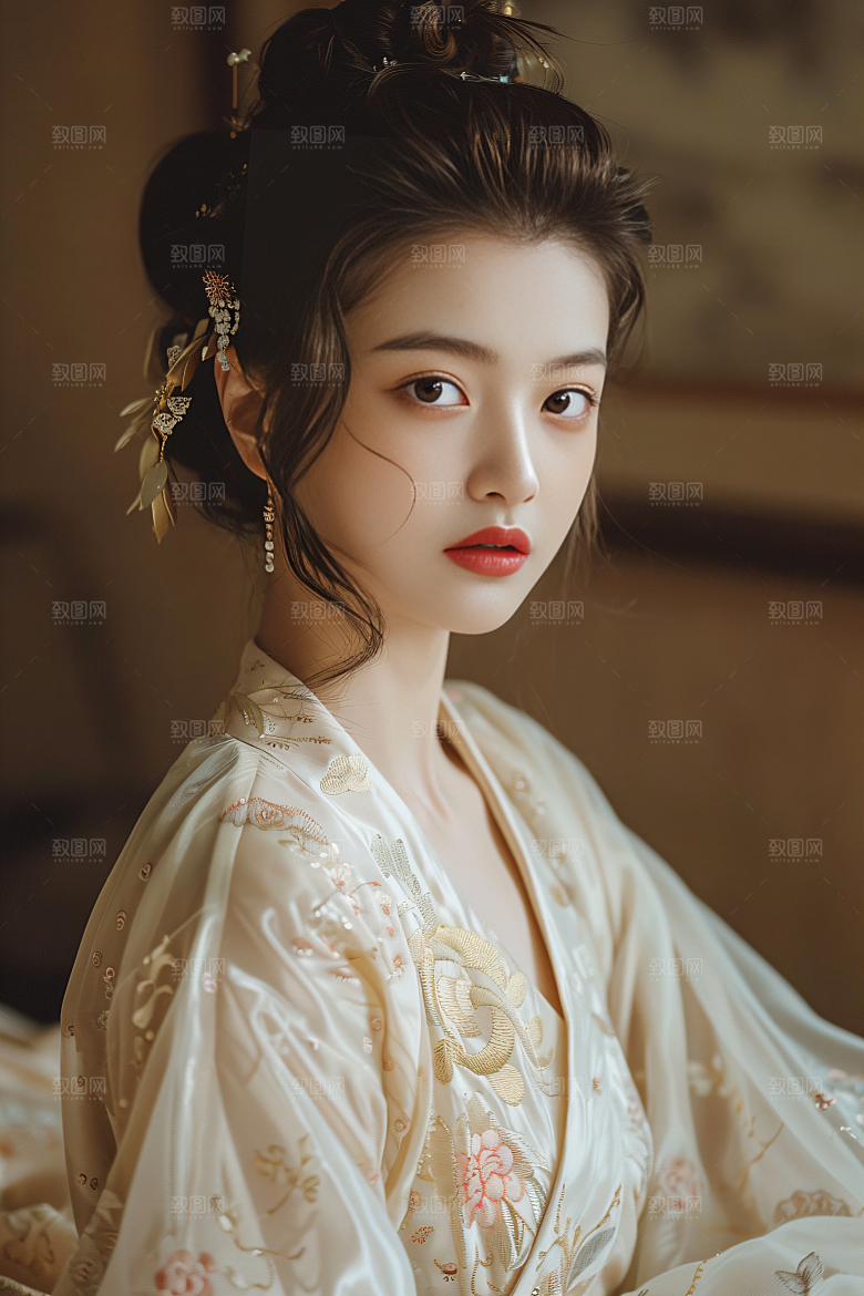 锦鲤汉服美女传统古风素材