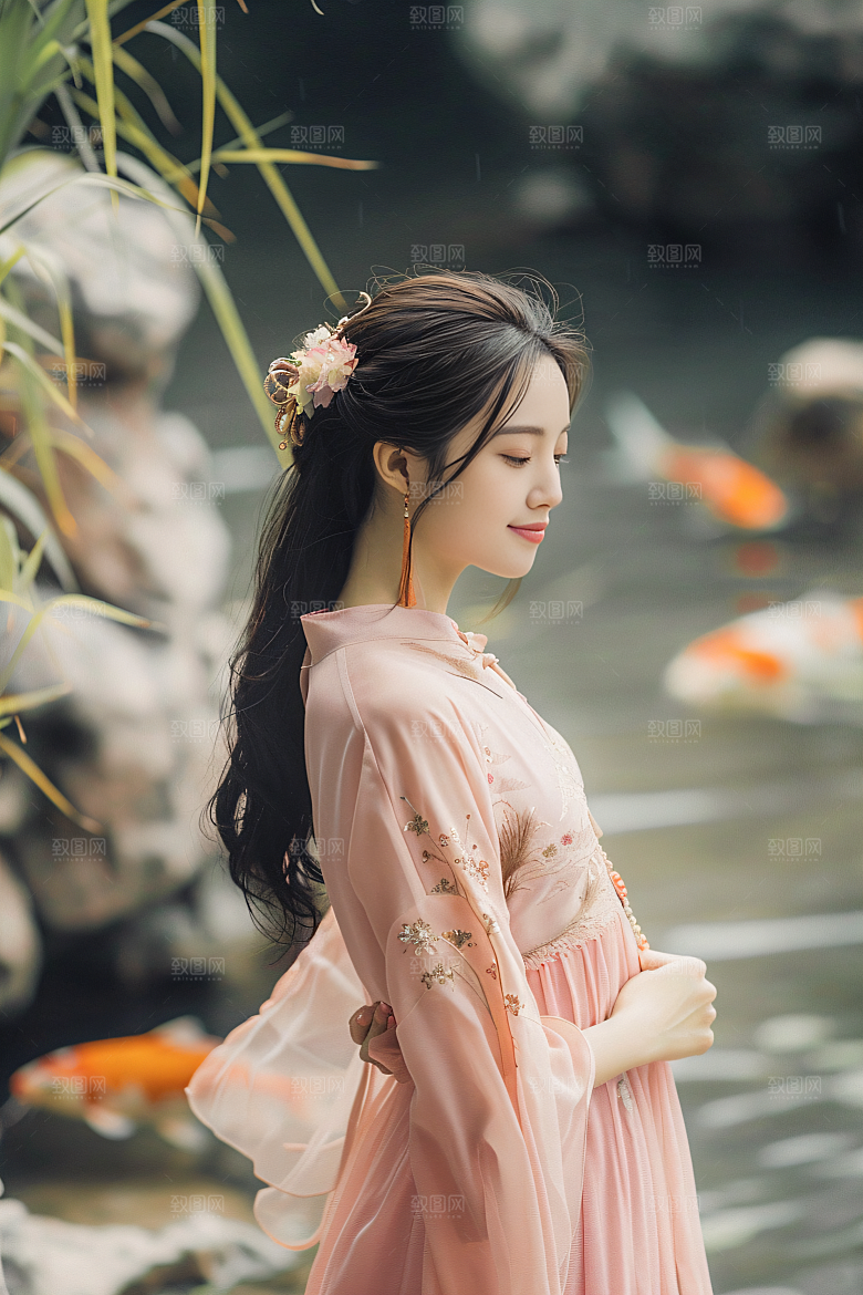 锦鲤汉服美女传统高清素材