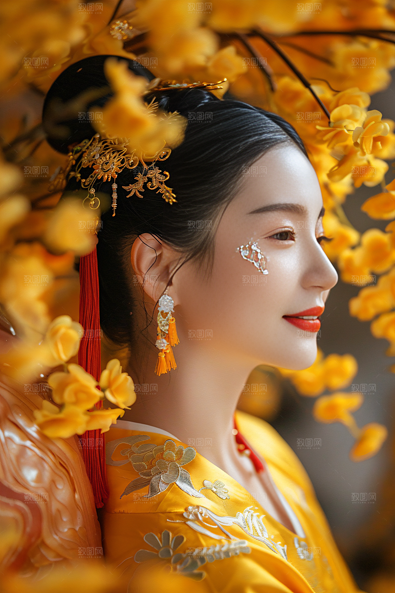 锦鲤汉服美女优雅传统素材