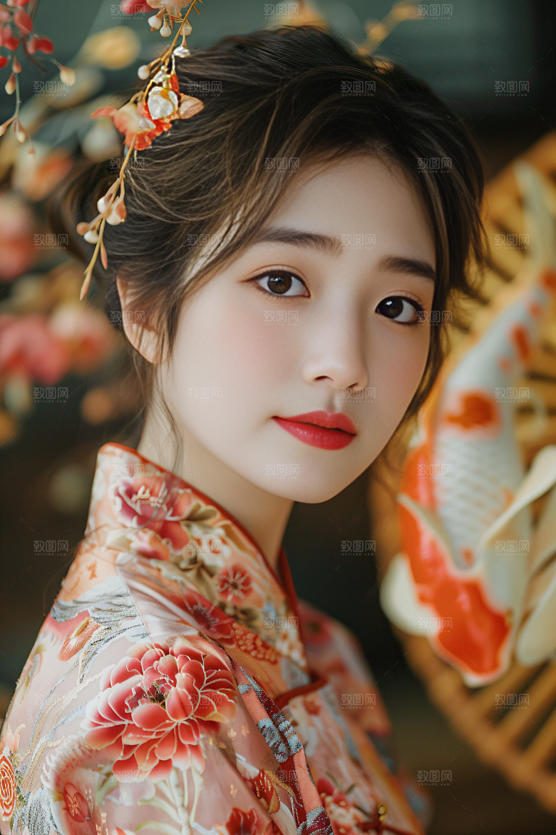 锦鲤汉服美女精致优雅素材