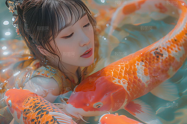 锦鲤汉服美女肖像人像素材