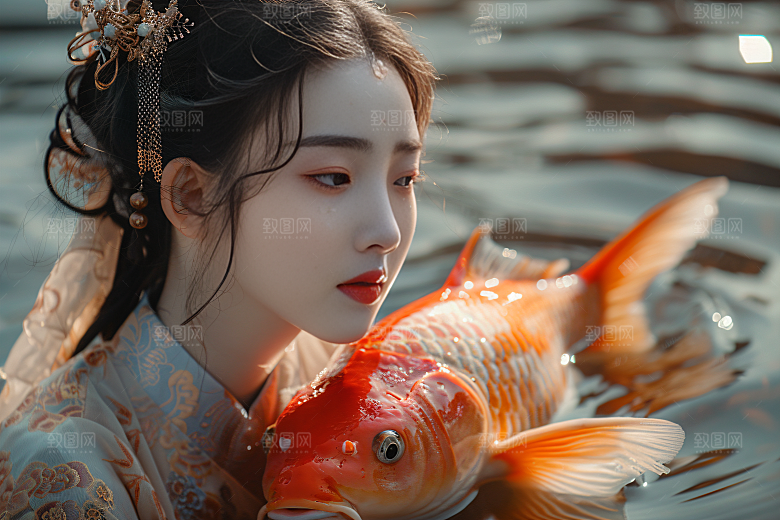 锦鲤汉服美女肖像中国风素材