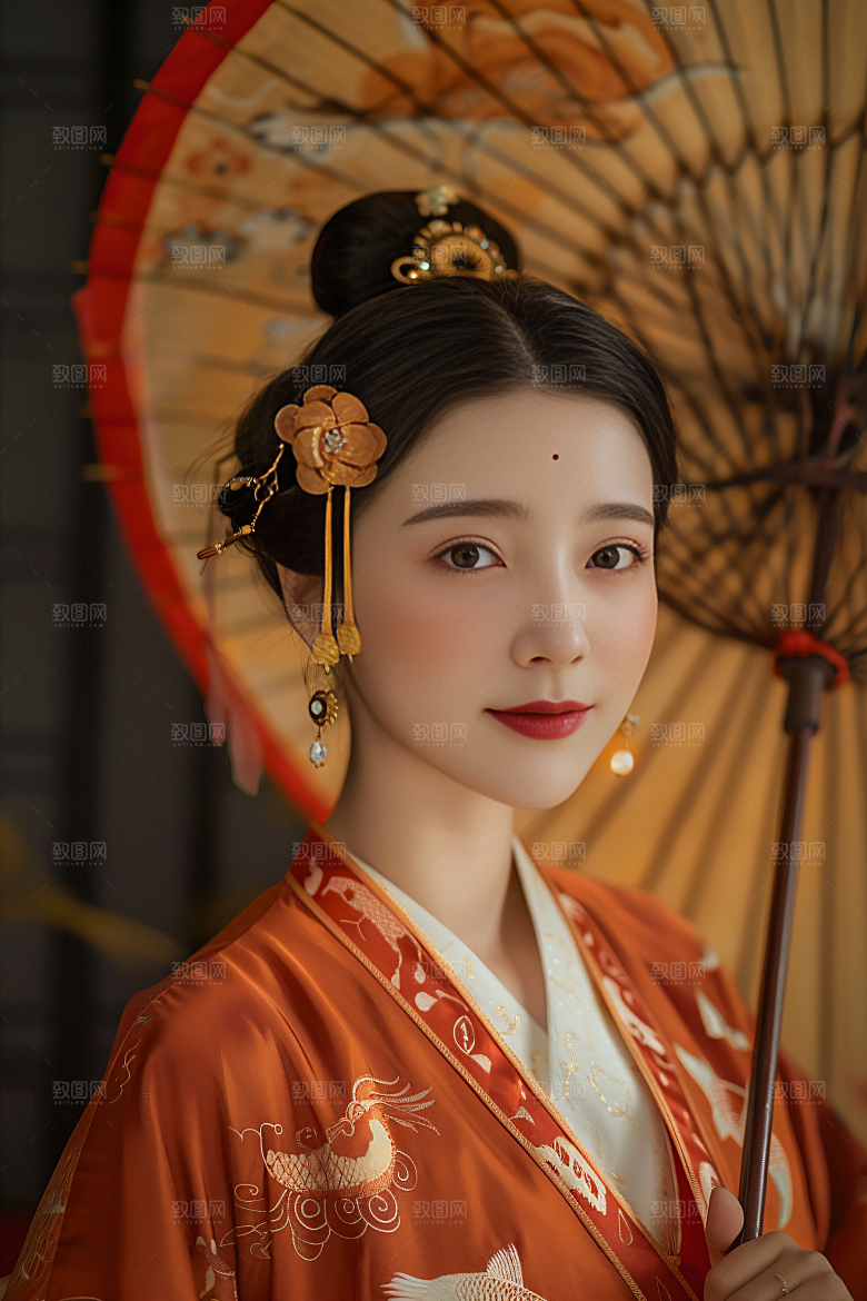锦鲤汉服美女吉祥高清素材