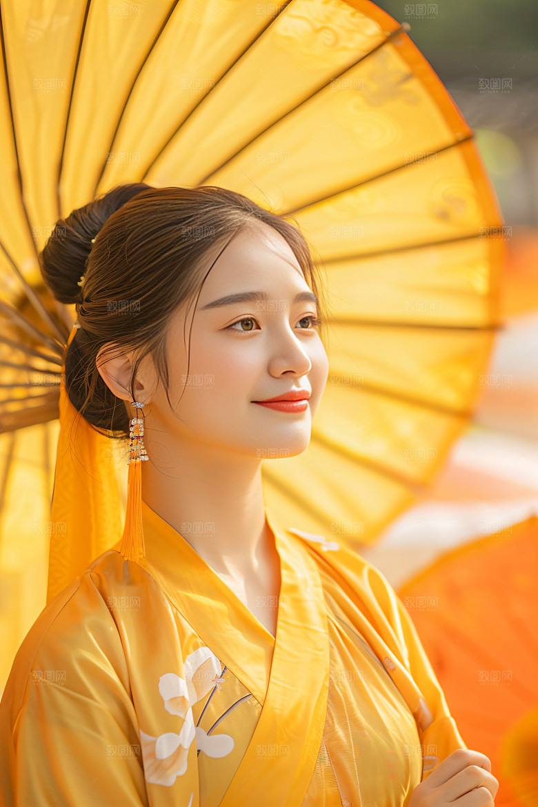 锦鲤汉服美女古风传统素材