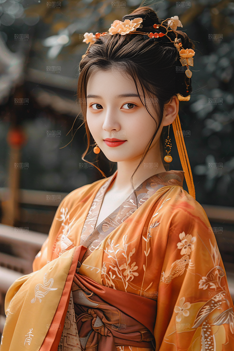 锦鲤汉服美女古风中国风素材