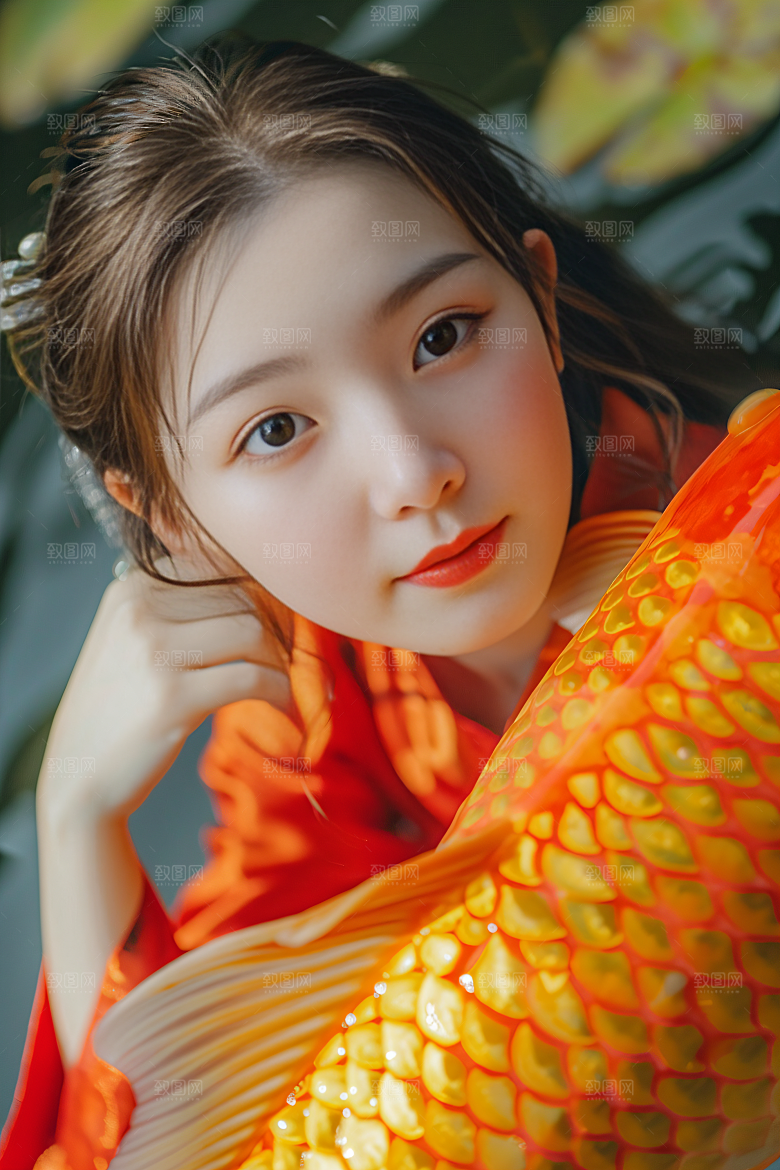 锦鲤汉服美女古风吉祥素材