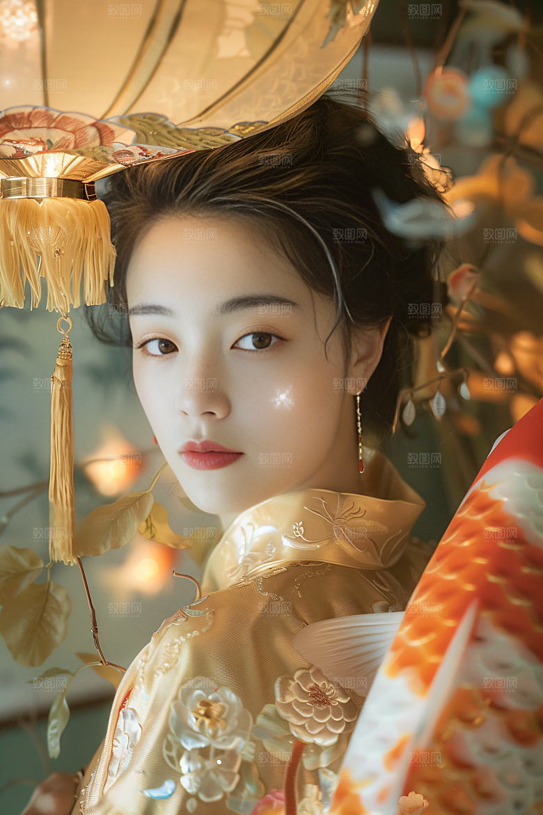 锦鲤汉服美女古风高清素材