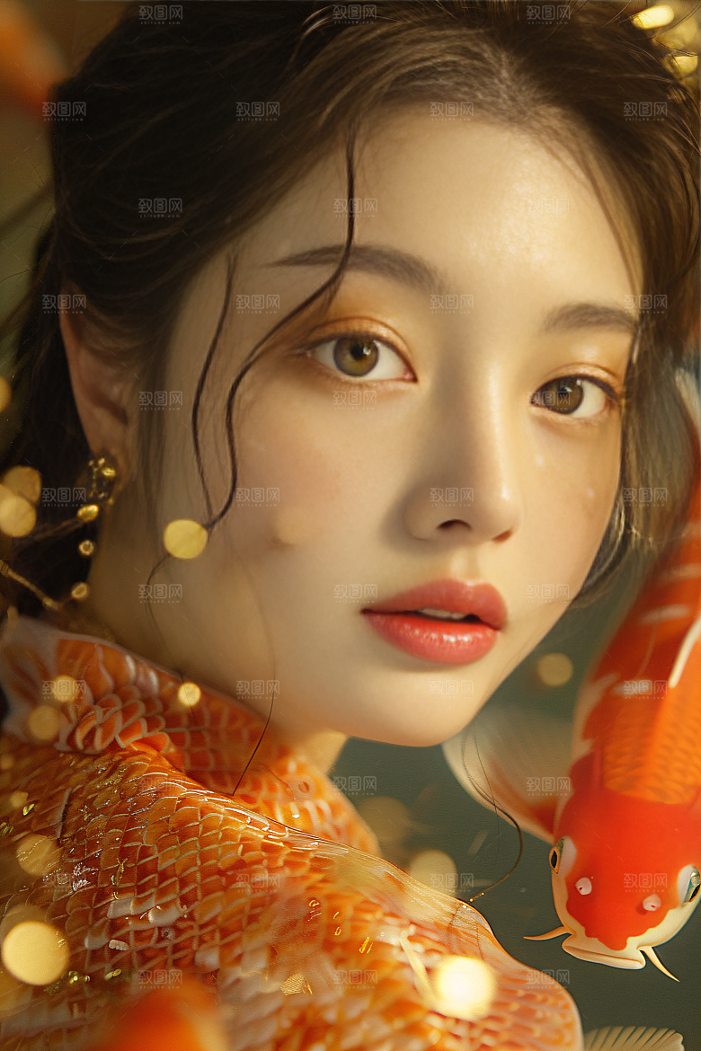 锦鲤汉服美女传统高清素材