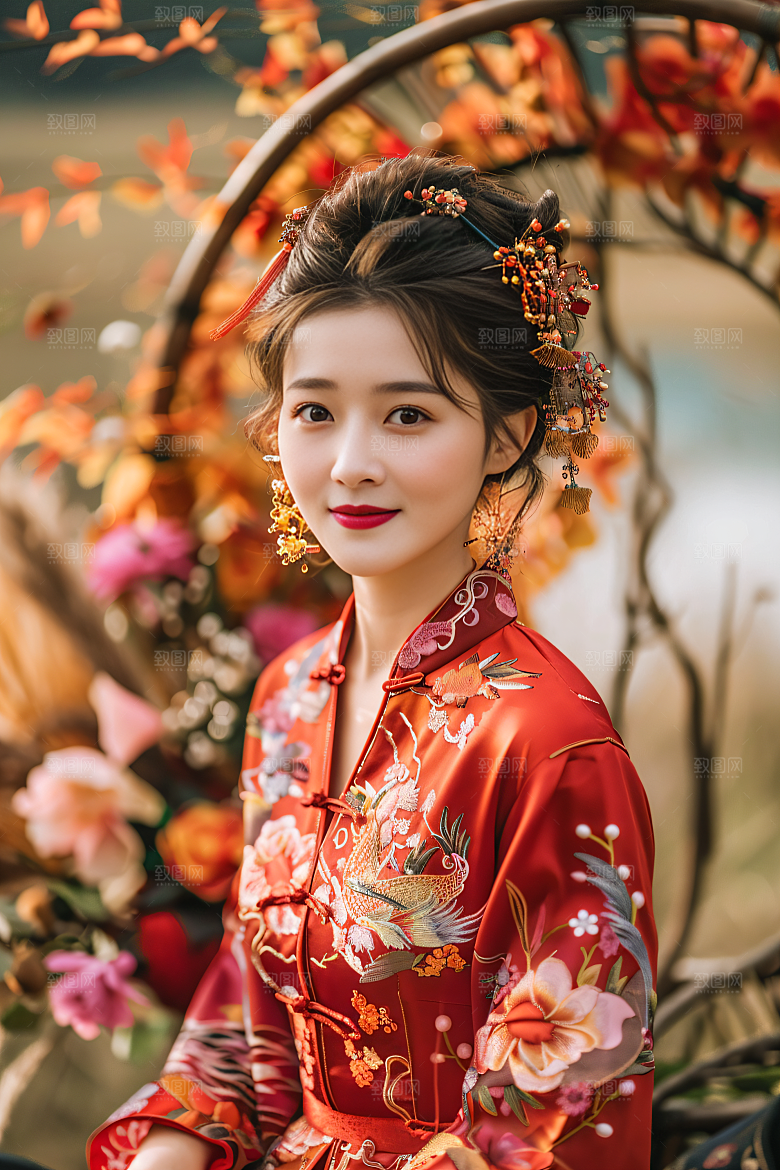 锦鲤汉服美女传统优雅素材
