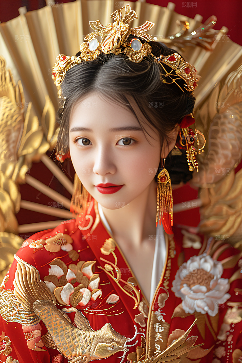 锦鲤汉服美女金鱼古风素材