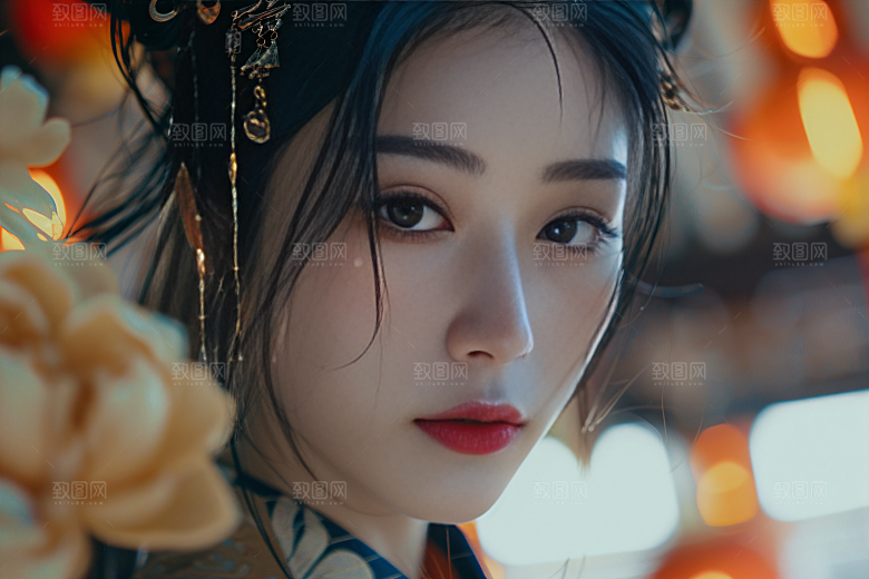 锦鲤汉服美女中国风唯美素材
