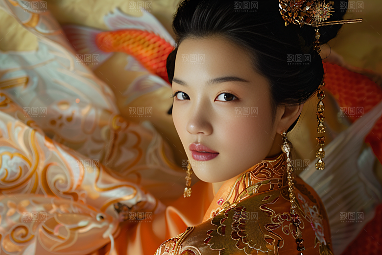 锦鲤汉服美女古风吉祥素材