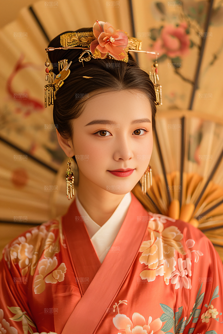 锦鲤汉服美女肖像古风素材