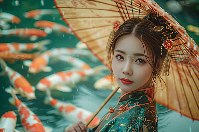 锦鲤汉服美女高清中国风素材