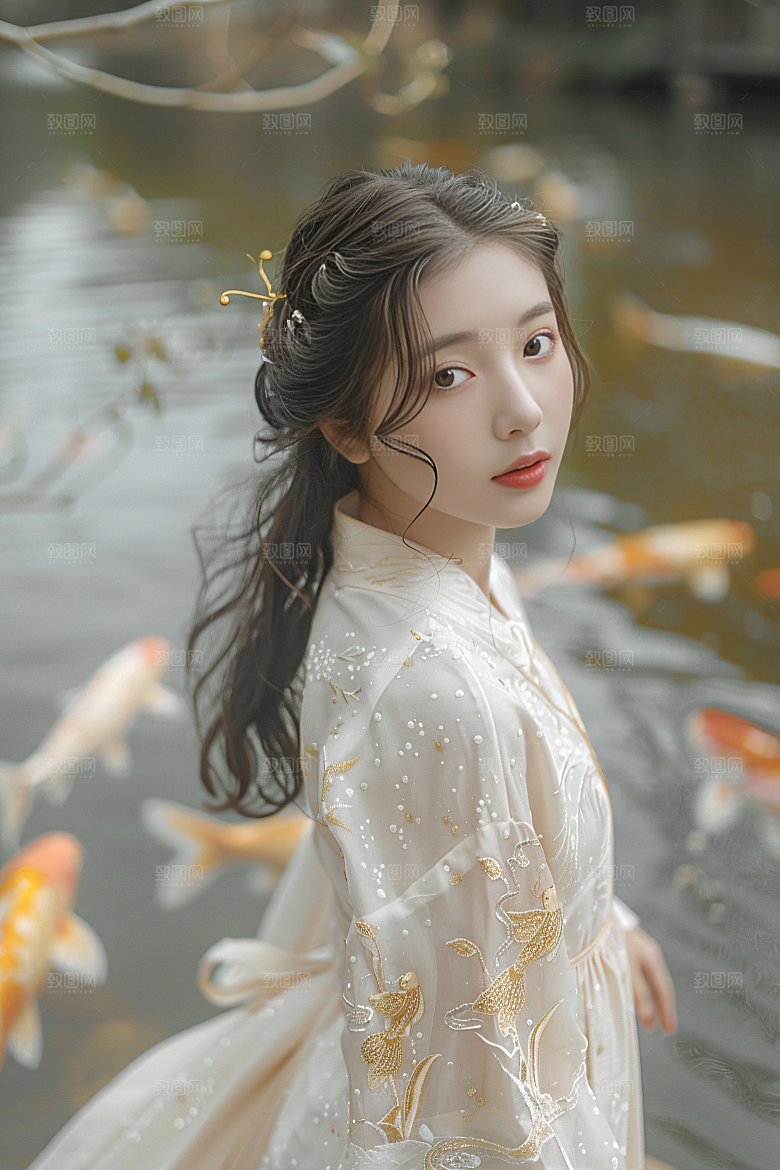 锦鲤汉服美女金鱼人像素材