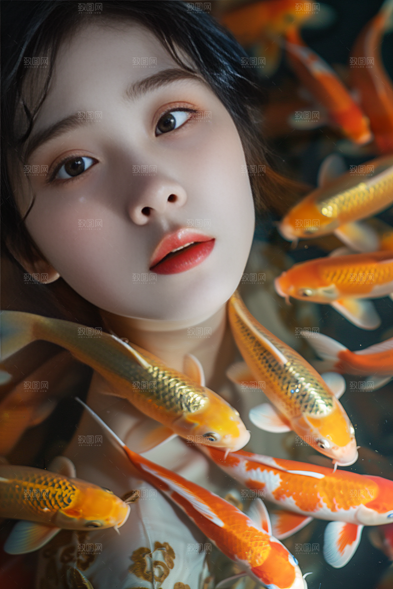 锦鲤汉服美女古风古风素材