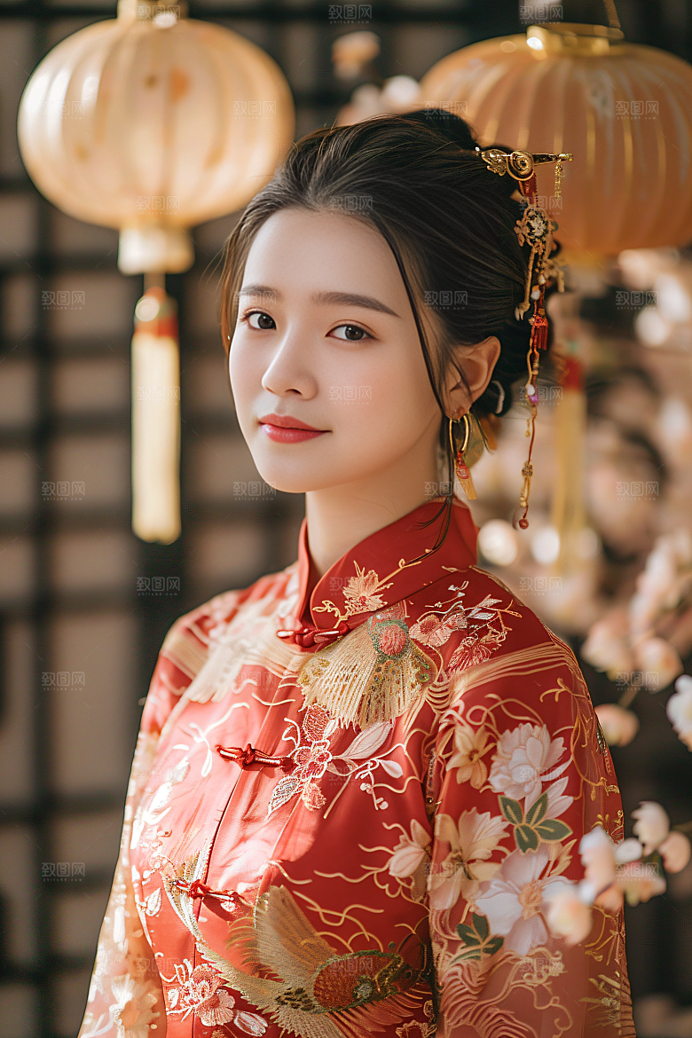 锦鲤汉服美女传统唯美素材