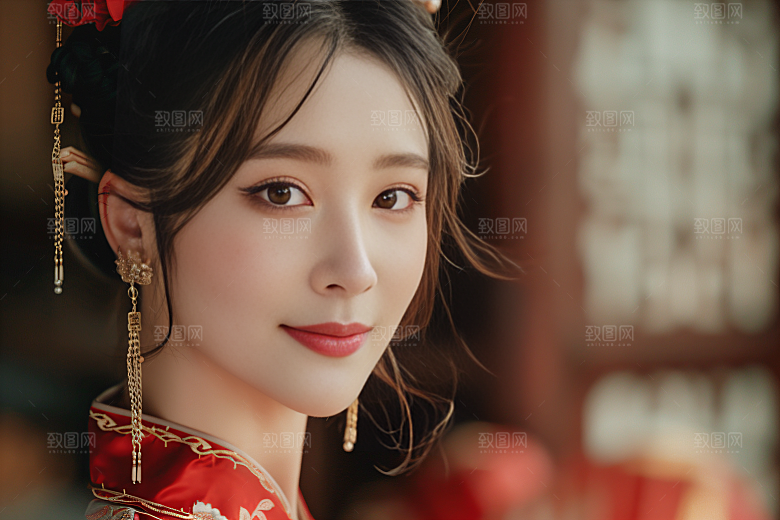 锦鲤汉服美女唯美精致素材