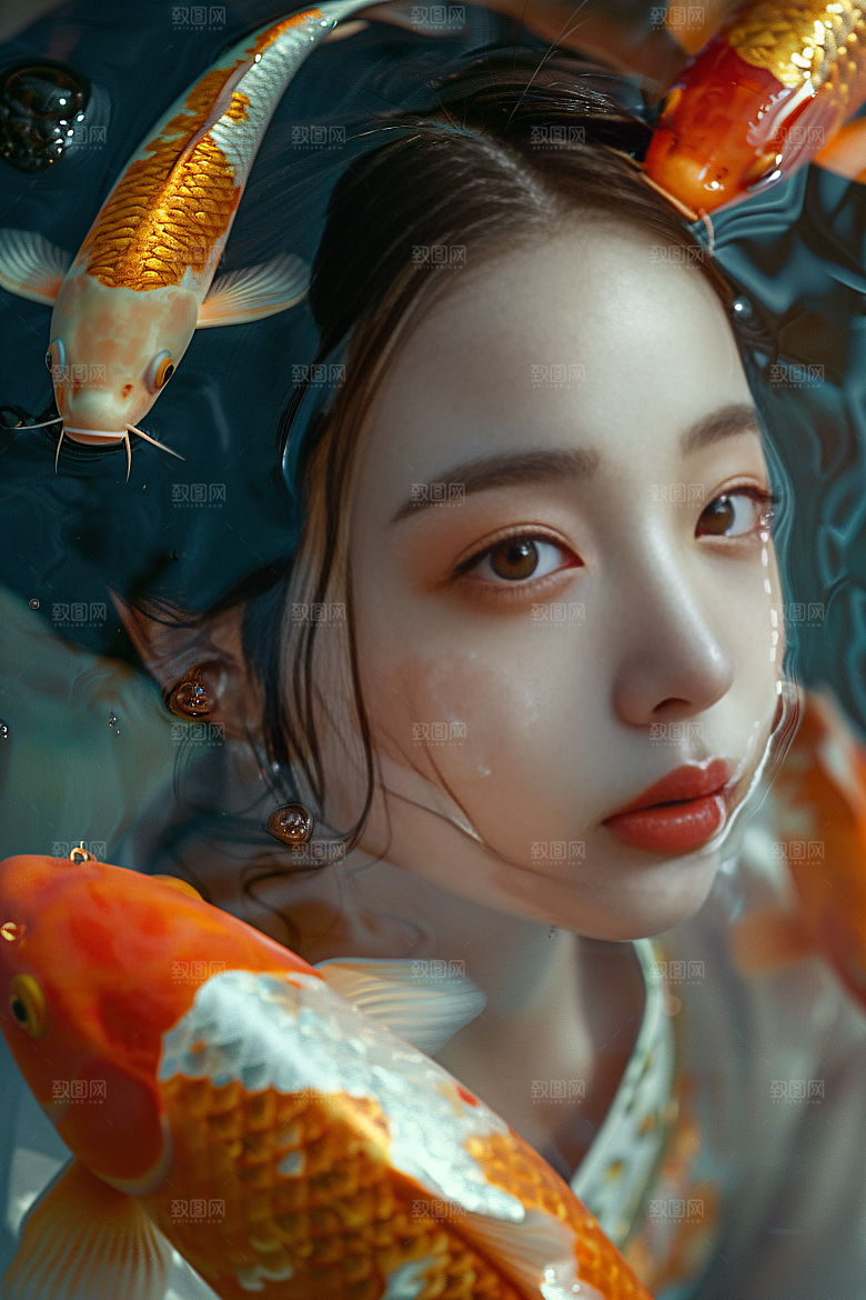 锦鲤汉服美女人像高清素材