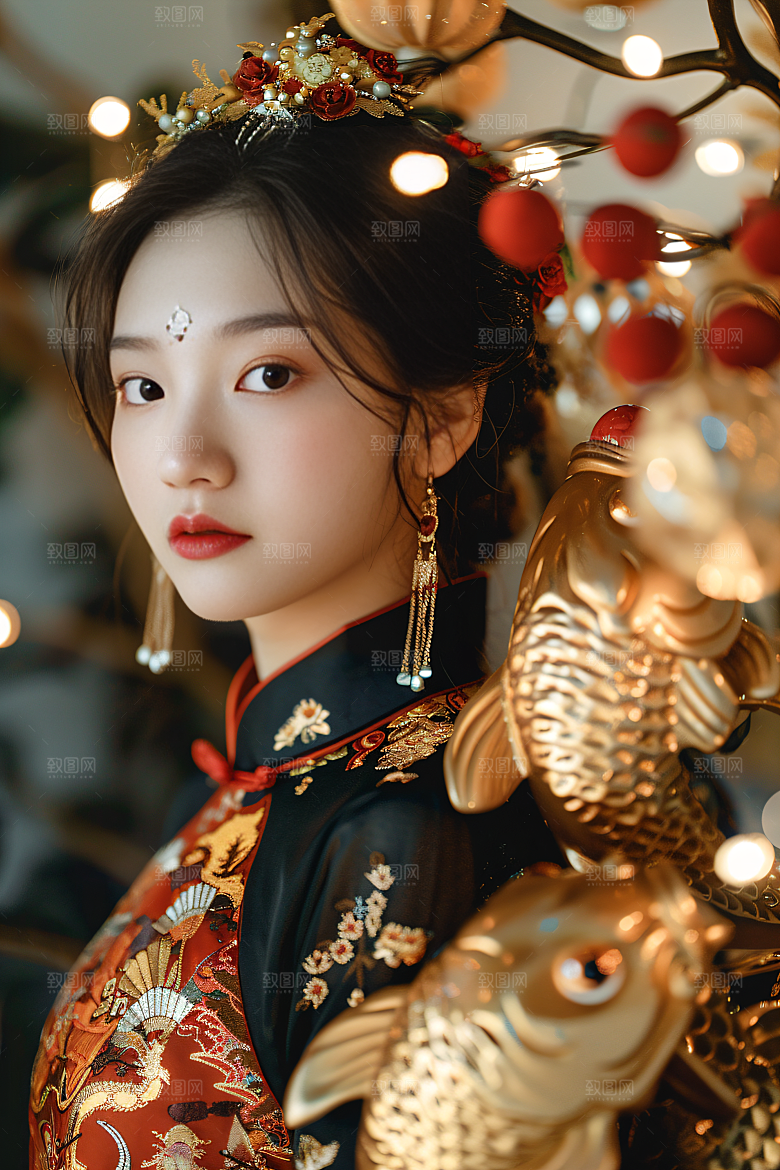 锦鲤汉服美女古风优雅素材