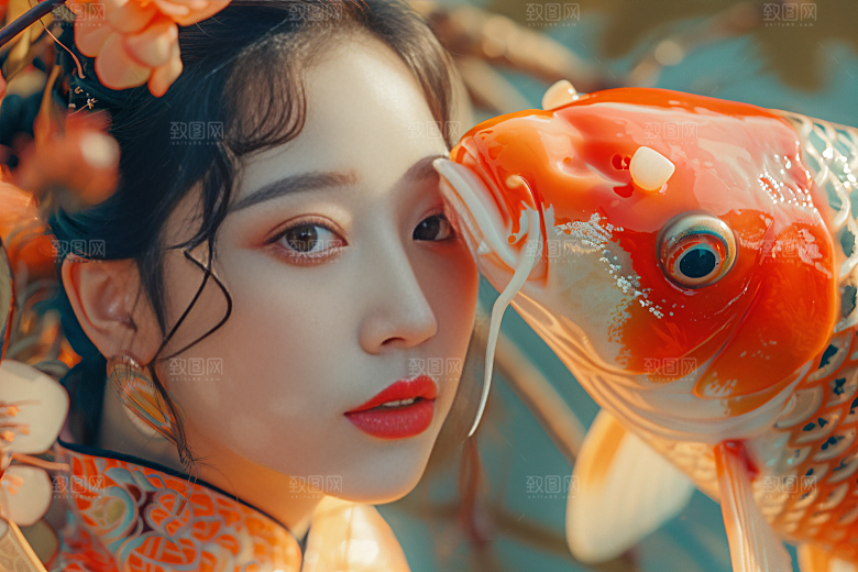 锦鲤汉服美女古风古风素材