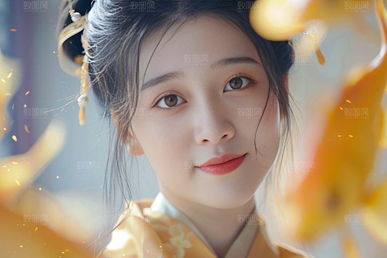 锦鲤汉服美女传统古风素材