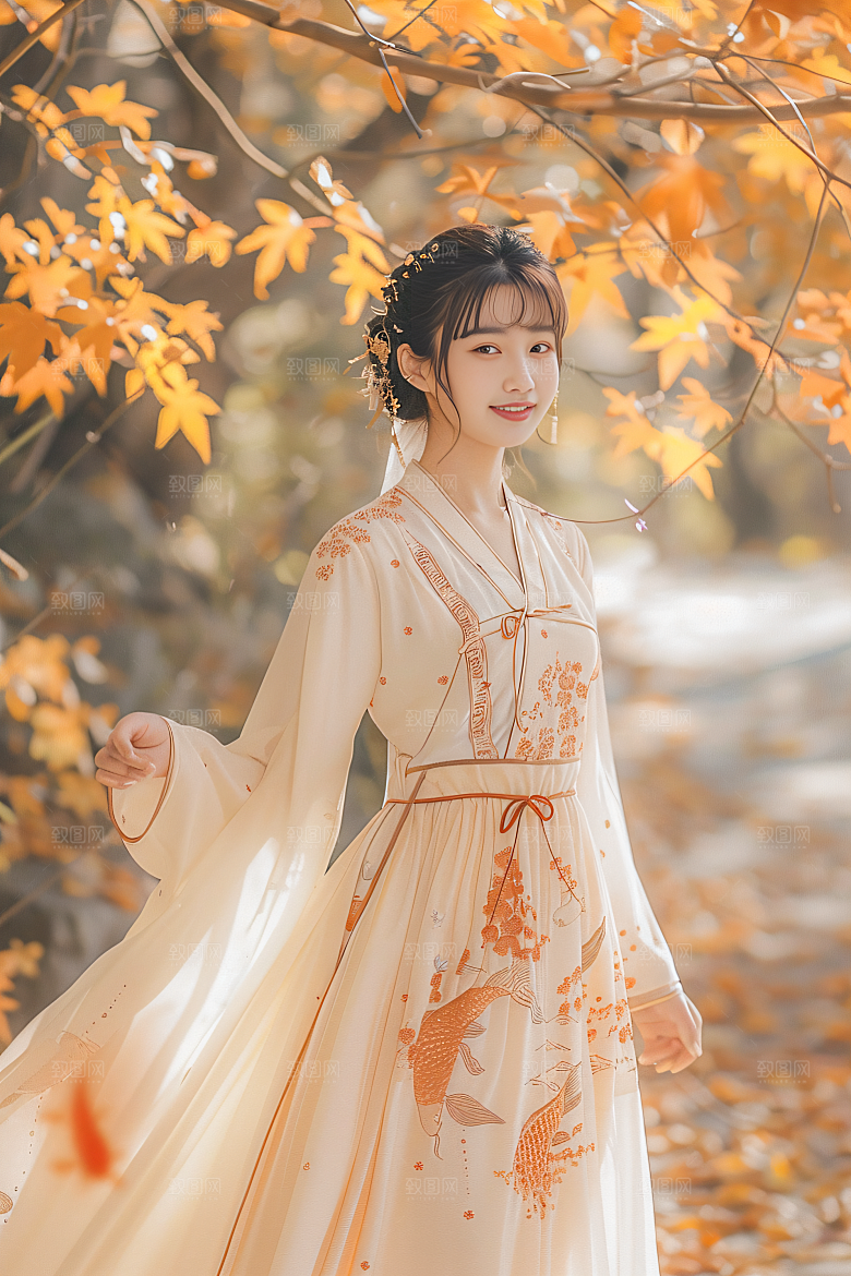 锦鲤汉服美女吉祥中国风素材