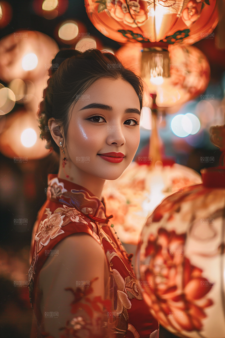 锦鲤汉服美女精致肖像素材