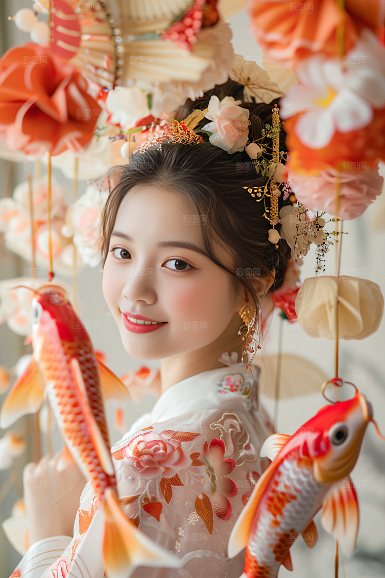 锦鲤汉服美女肖像精致素材