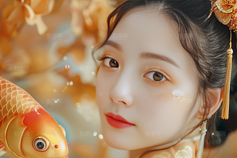 锦鲤汉服美女肖像古风素材