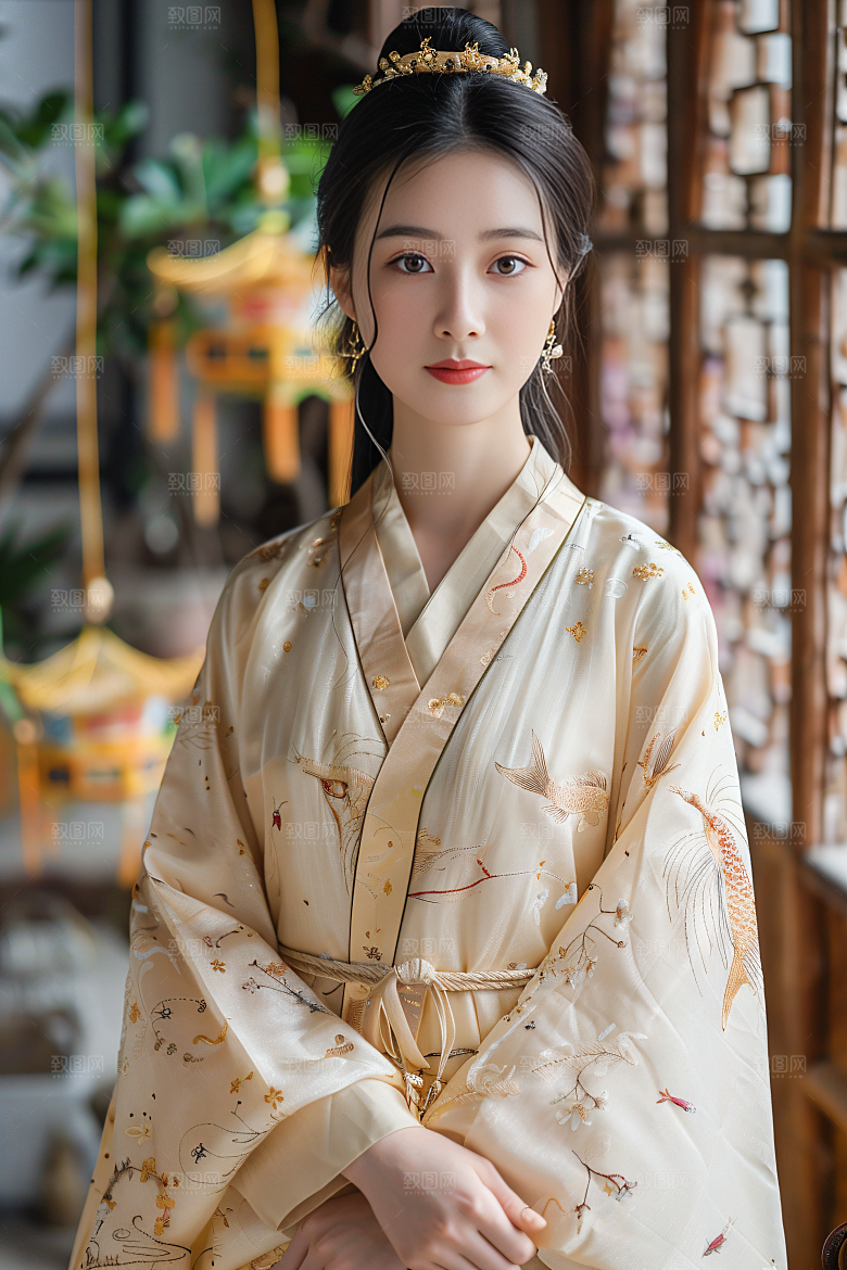 锦鲤汉服美女高清金鱼素材