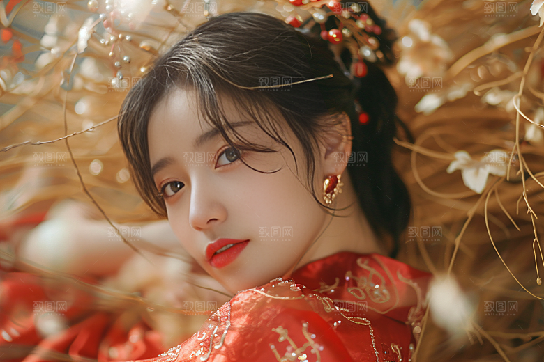 锦鲤汉服美女古风优雅素材