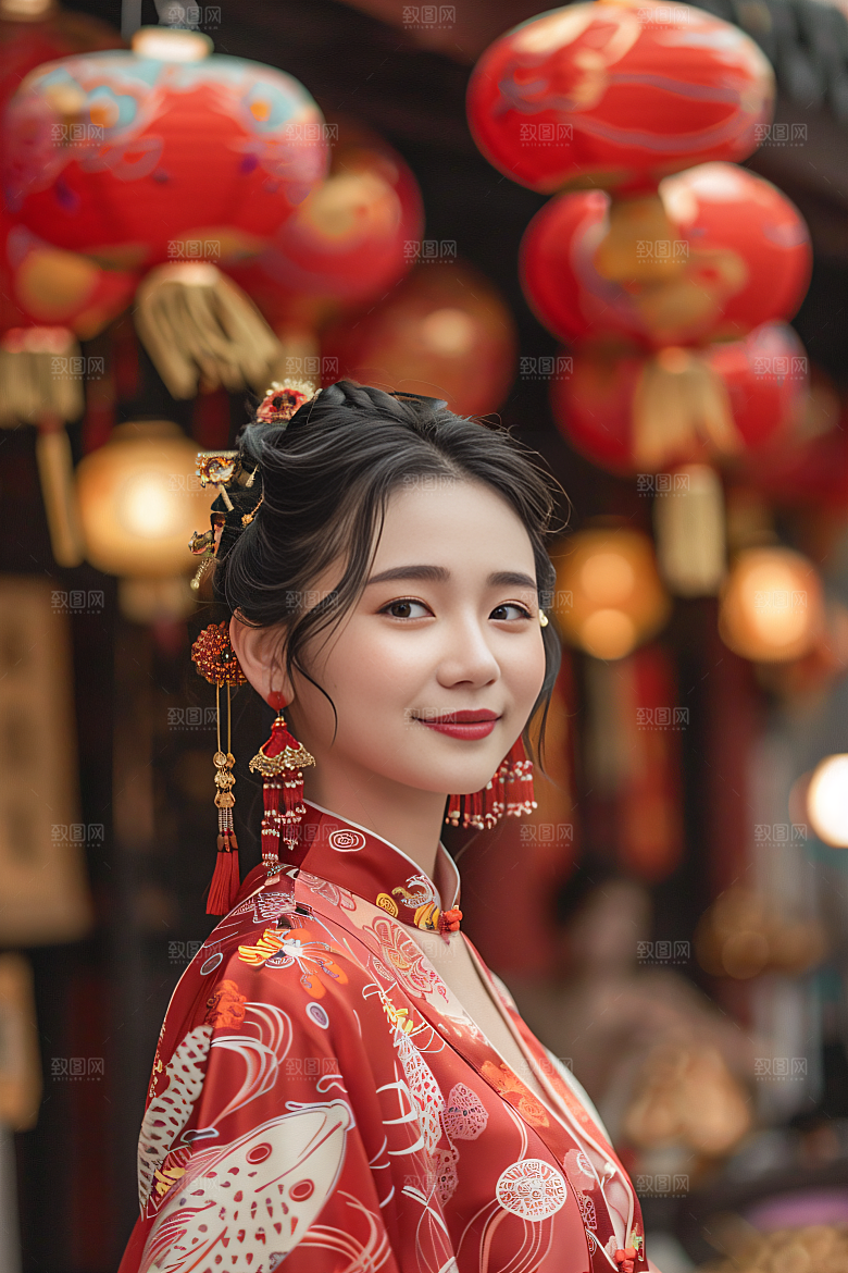 锦鲤汉服美女古风中国风素材