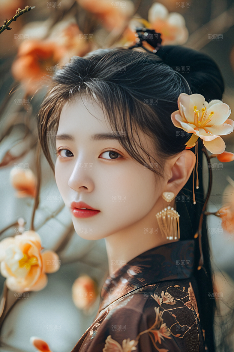 锦鲤汉服美女传统金鱼素材
