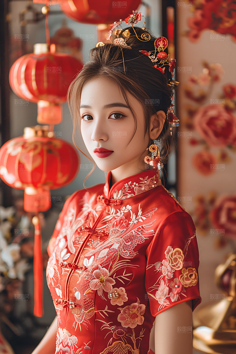 锦鲤汉服美女肖像传统素材