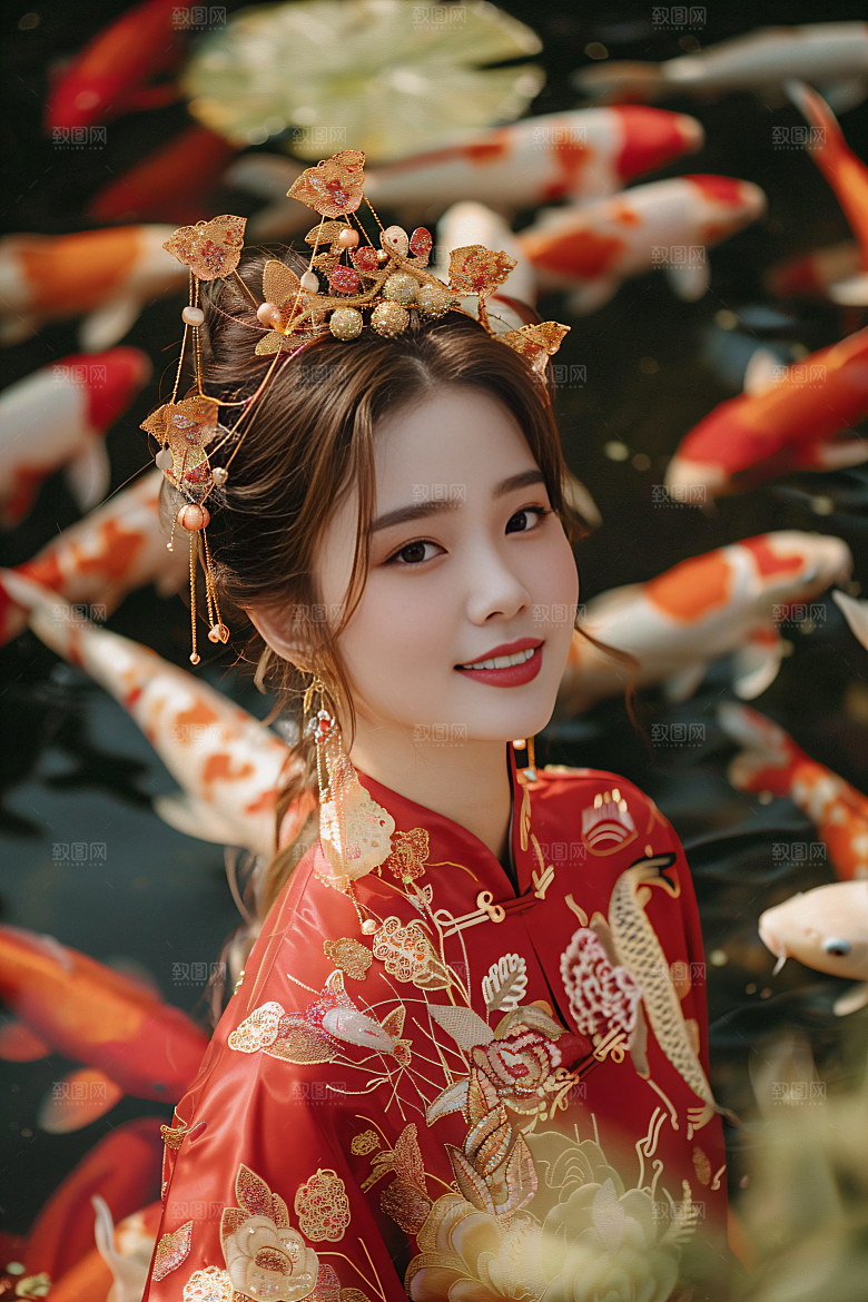 锦鲤汉服美女优雅金鱼素材