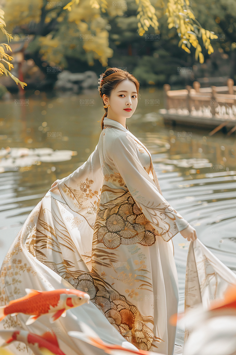 锦鲤汉服美女人像吉祥素材