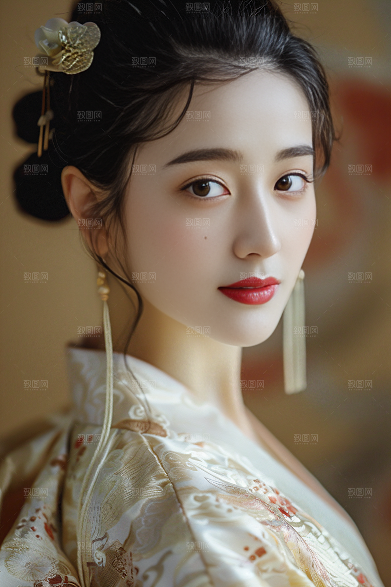 锦鲤汉服美女精致古风素材