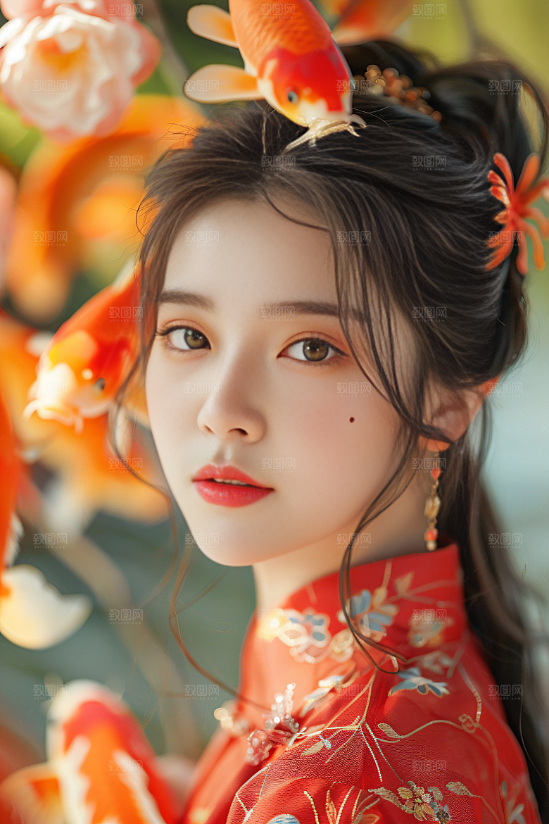锦鲤汉服美女吉祥人像素材