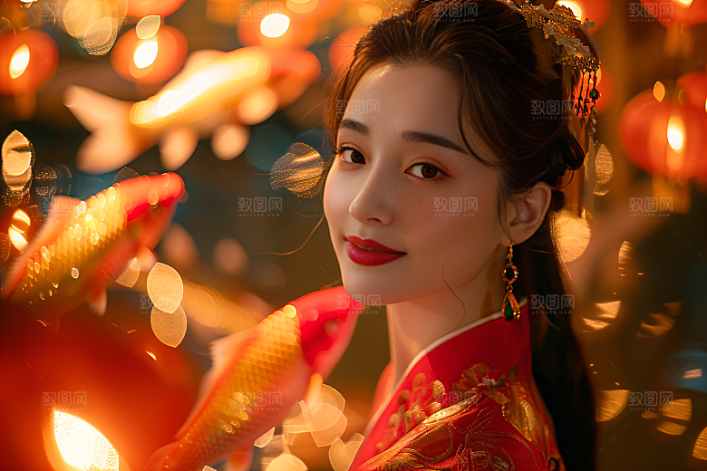 锦鲤汉服美女高清古风素材