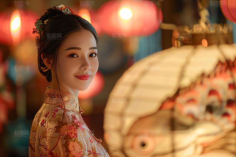 锦鲤汉服美女古风唯美素材