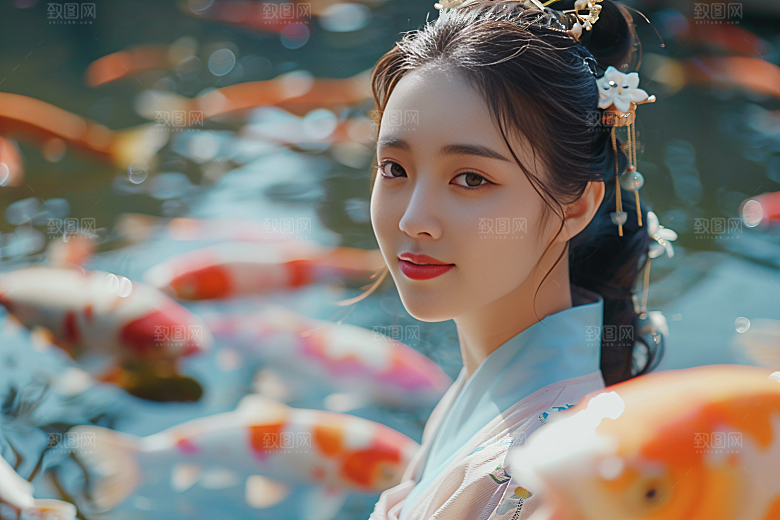 锦鲤汉服美女肖像吉祥素材