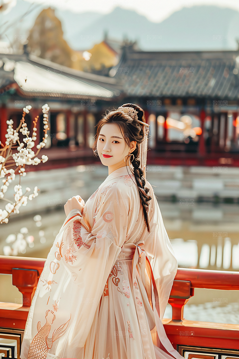锦鲤汉服美女人像中国风素材