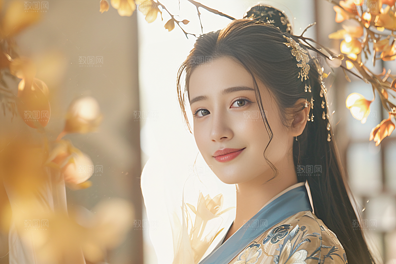 锦鲤汉服美女人像金鱼素材