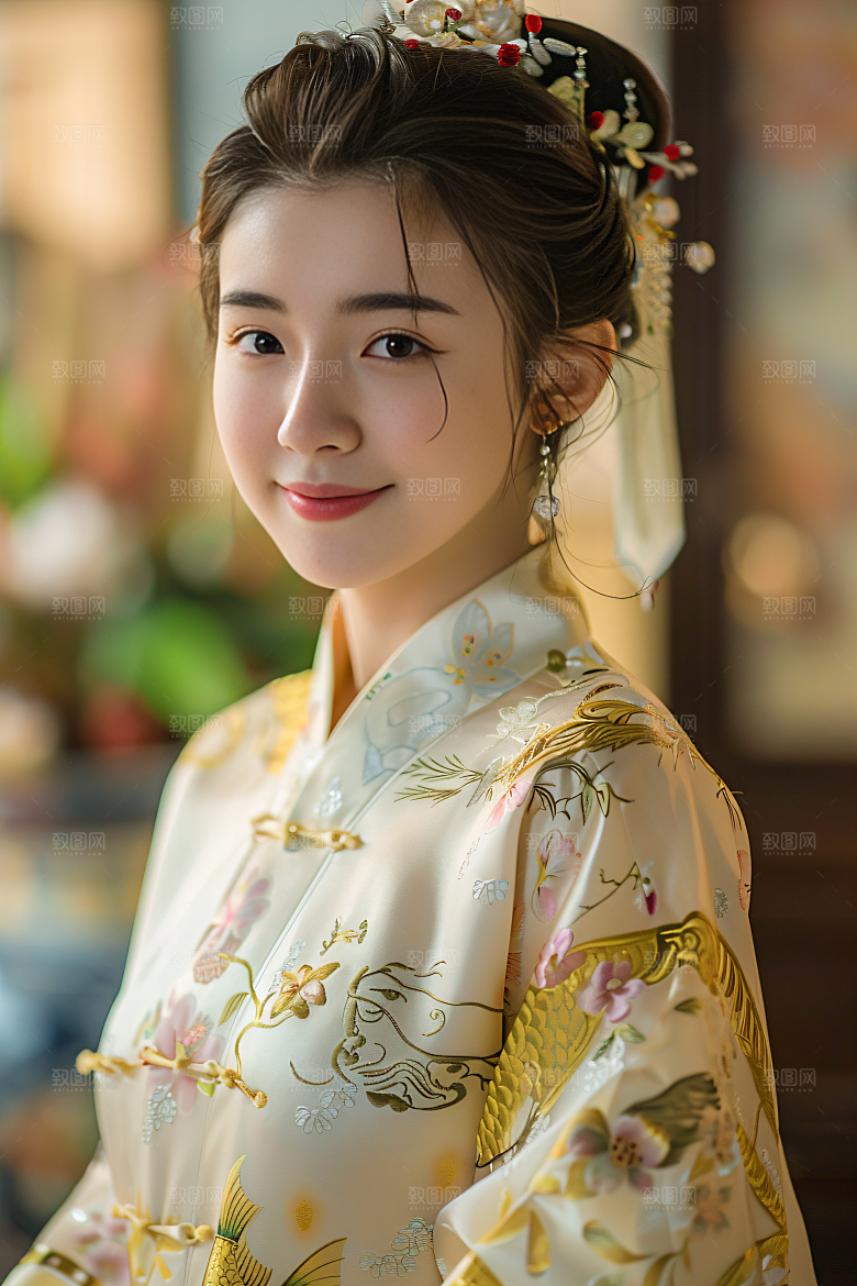 锦鲤汉服美女优雅高清素材