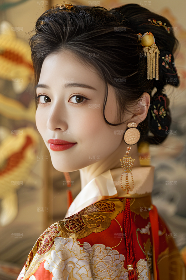 锦鲤汉服美女肖像吉祥素材