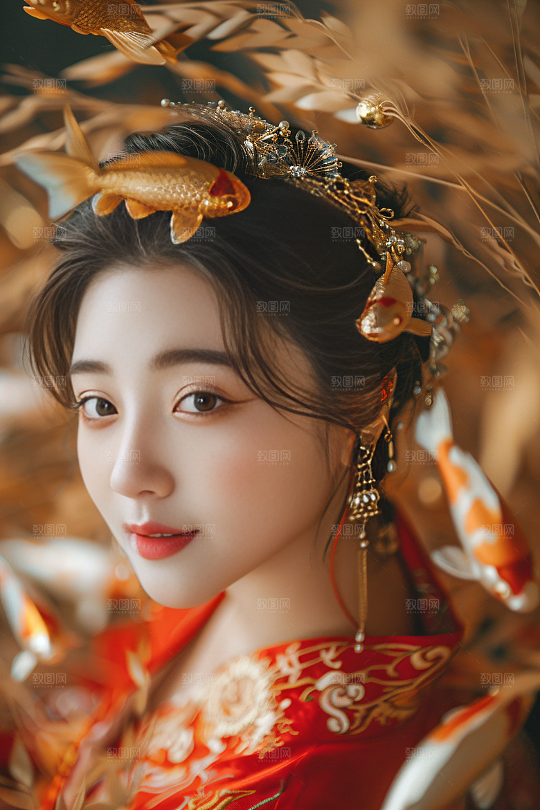 锦鲤汉服美女古风金鱼素材