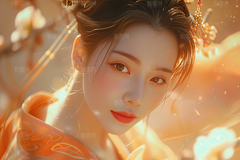 锦鲤汉服美女古风高清素材