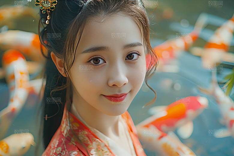锦鲤汉服美女肖像人像素材