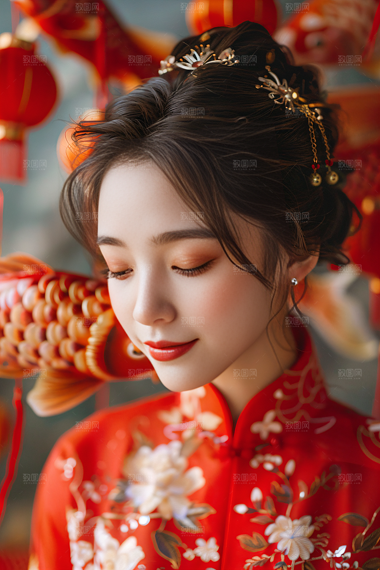 锦鲤汉服美女古风吉祥素材